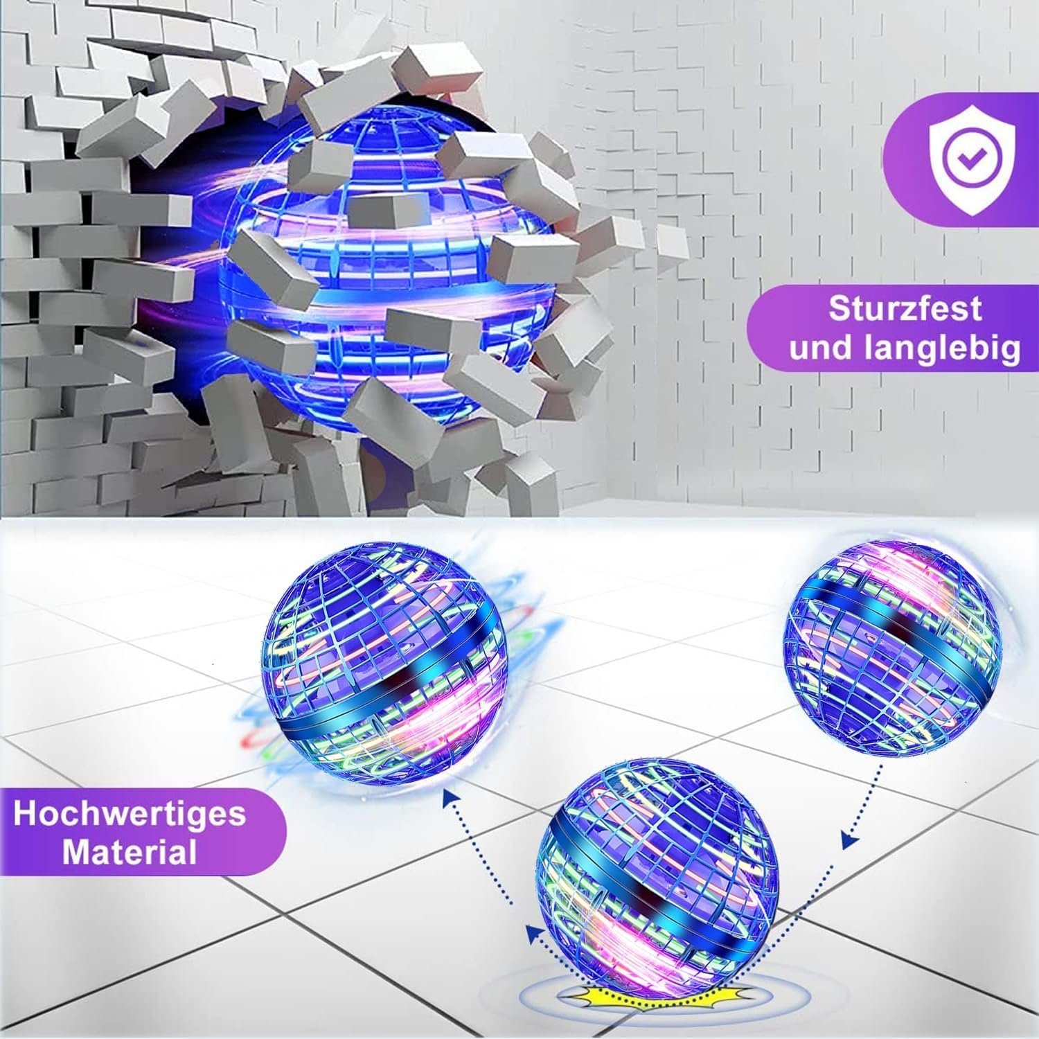 DTC GmbH Spielball Magic Spinner Ball RGB Licht Hover Fliegender Ball, Fliegender Ball für Kinder, Fly Spinning Ball