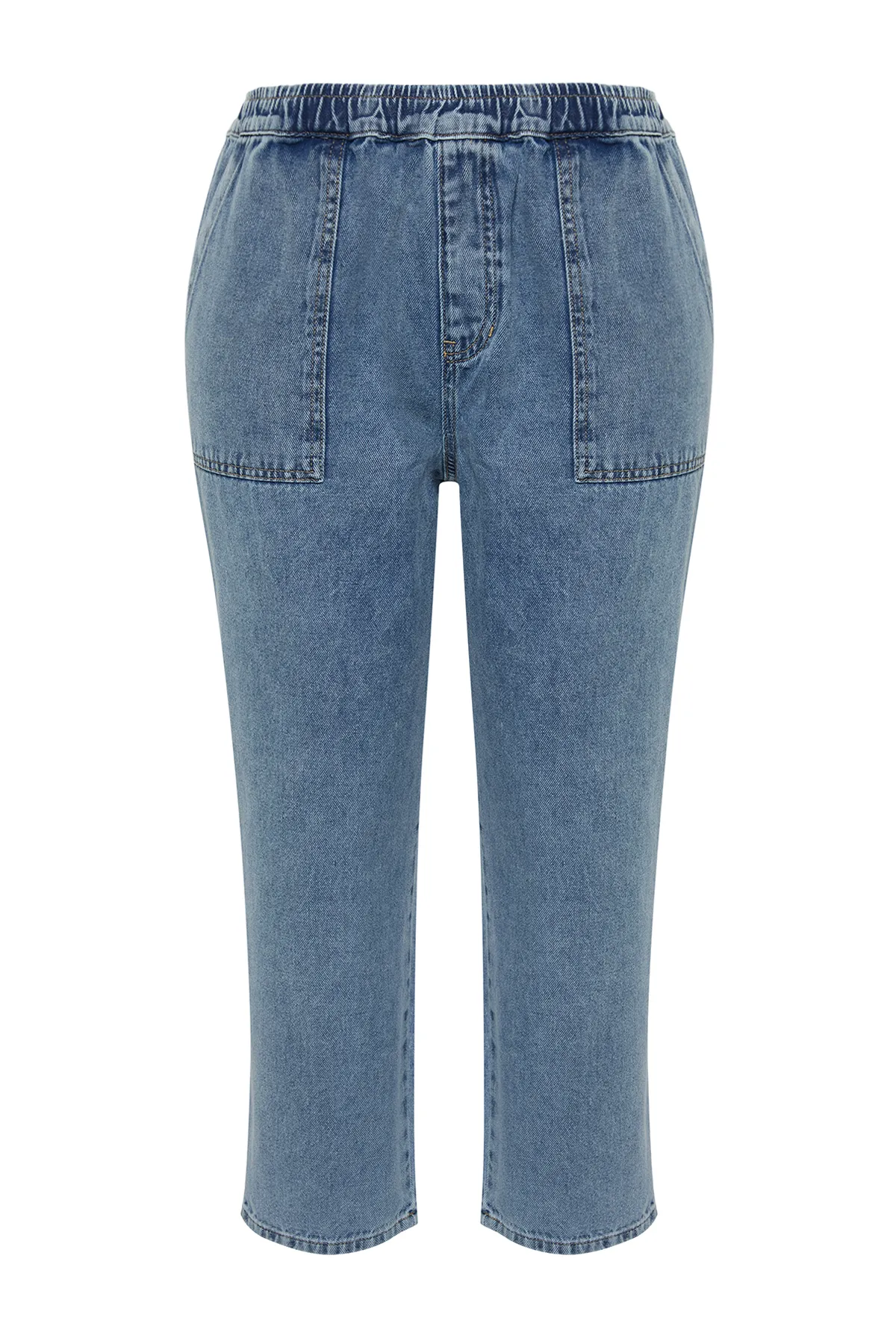 Trendyol Curve  Hellblaue Mom-Fit-Jeans mit elastischem Bund TBBSS24CJ00041