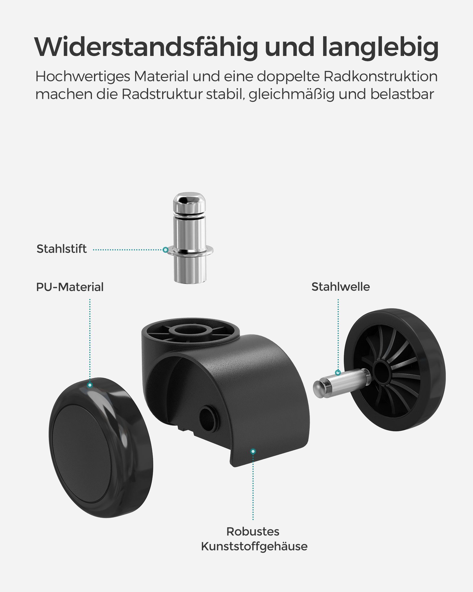 SONGMICS Stuhlrolle, (5-St), 50 mm Räder, 11 mm x 22 mm