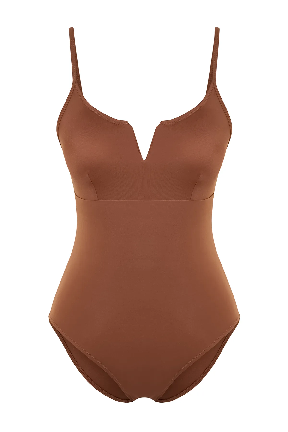 Trendyol Collection  Brauner normaler Badeanzug mit V-Ausschnitt TBESS22MA0010