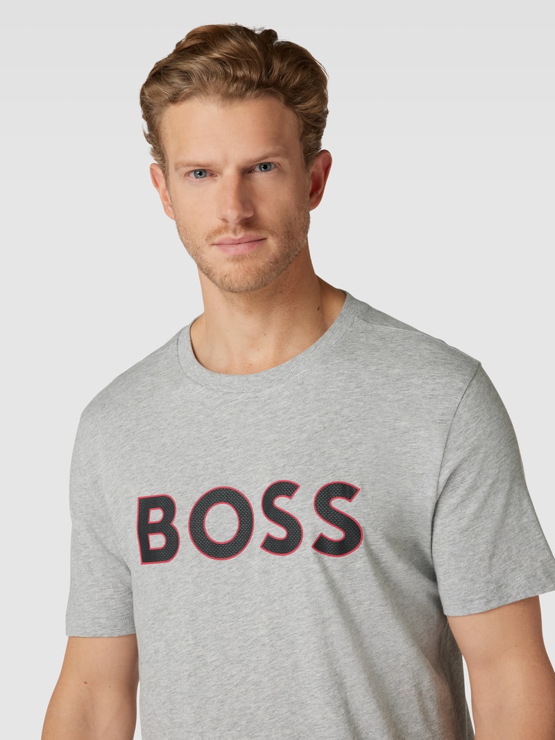 T-Shirt mit Label-Print Modell 'Tee' in hellgrau