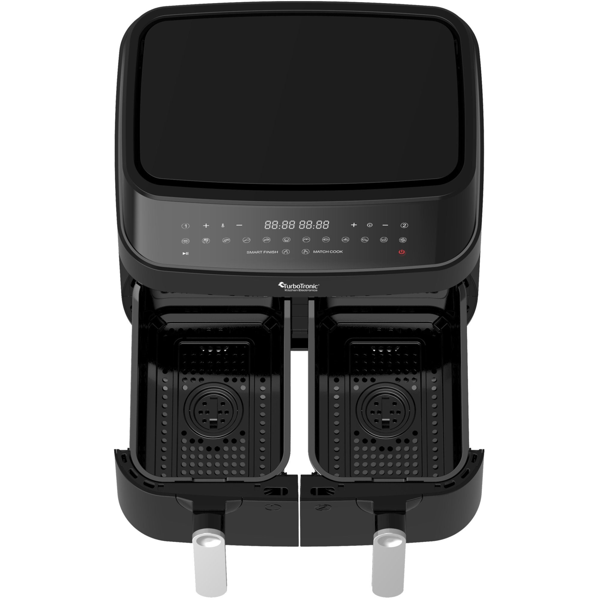 TurboTronic by Z-Line Heißluftfritteuse XXL Doppelkammer 2x 4,5 Liter, 50°C - 200°C, Power, dual, Camping, 3200 W, 12 Programme Fritteuse ohne Fett, digitaler doppel Airfryer Fettfrei