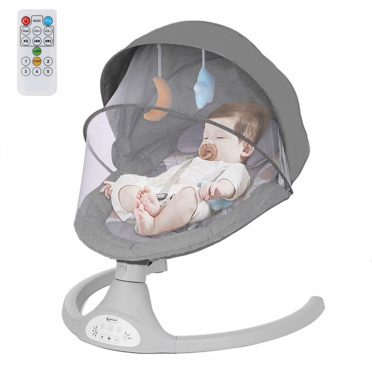 ECSEE Babyschaukel elektrische Babywippe 5 Gang einstellbar, mit Moskitonetz, Musik & Timer max. 9kg