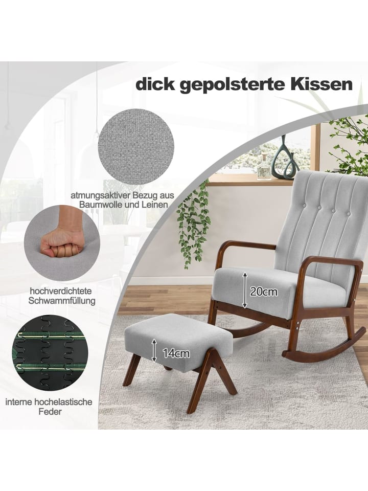 COSTWAY Schaukelstuhl mit Hocker in Grau günstig kaufen onesize