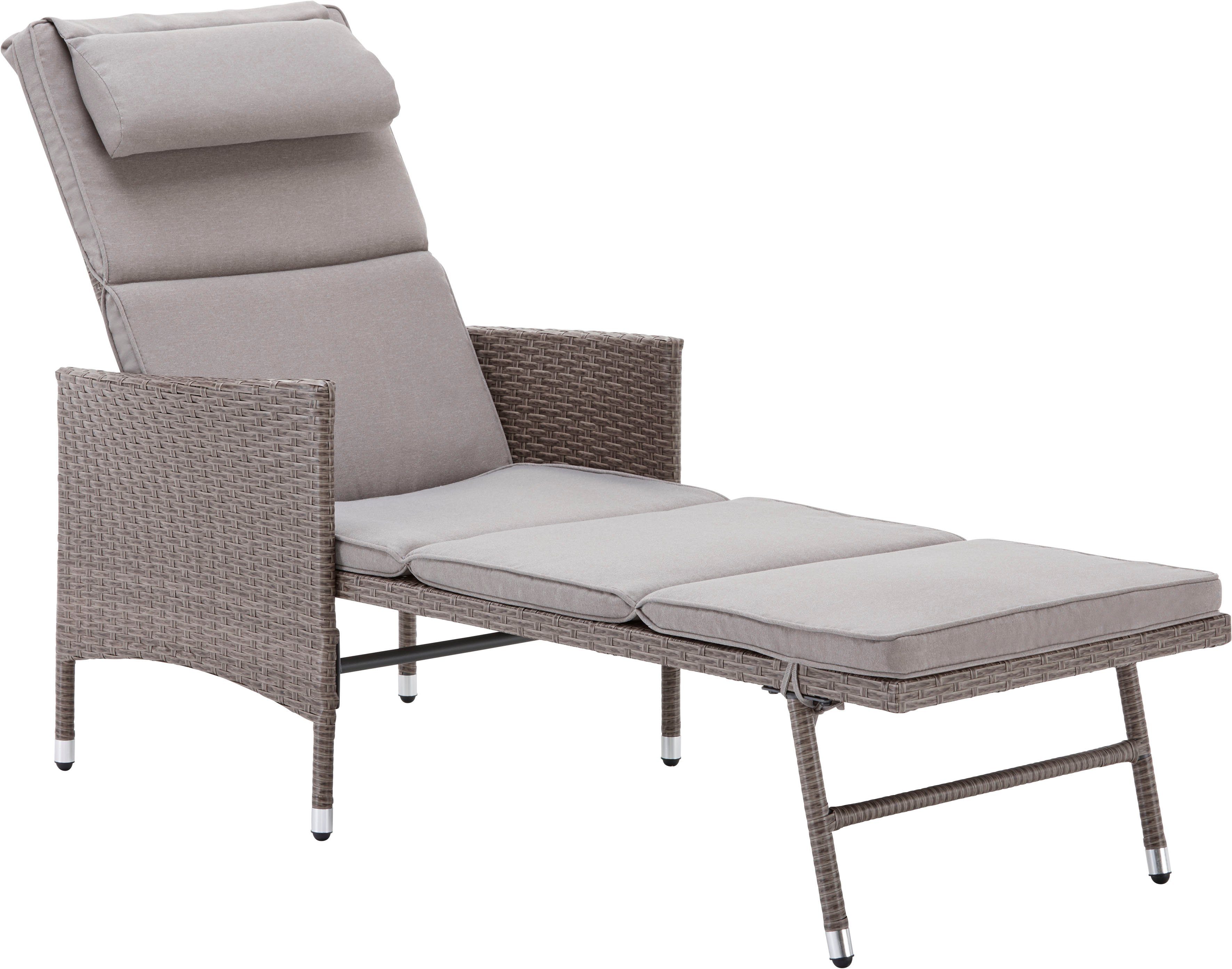 KONIFERA Gartenliege Mailand, Set, 5 St., 2x Liege, 1x Tisch 42x42x48, Stahl /Polyrattan, inkl. Auflagen