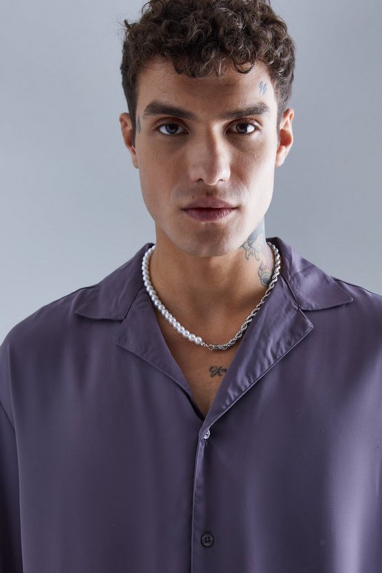 Langärmliges Hemd in Satin-Optik