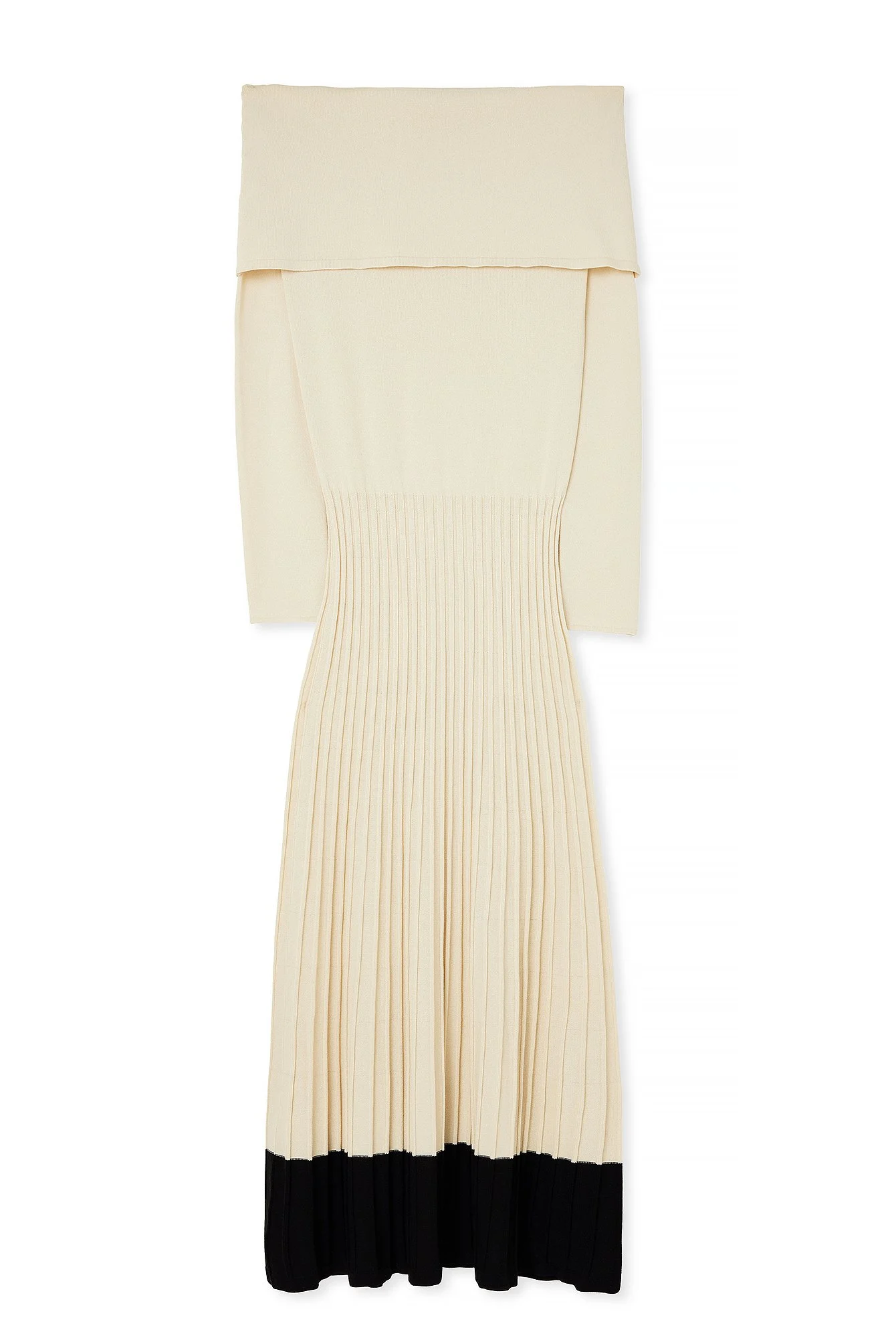 Schulterfreies Maxi-Strickkleid