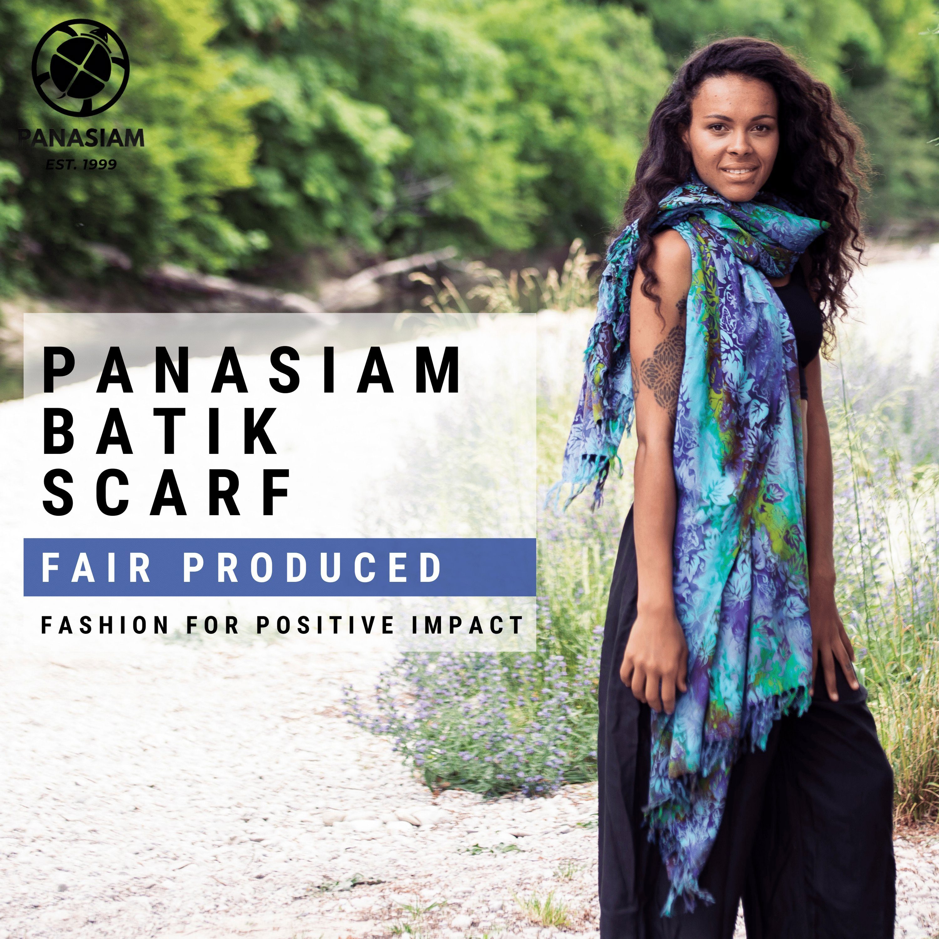 PANASIAM Halstuch Schal Wachsbatik für jede Jahreszeit egal ob als Schultertuch, Strandtuch Sarong oder Wickelkleid aus wunderbar weicher Viskose