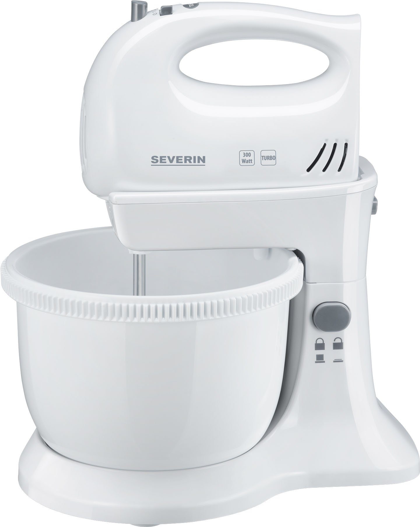 Severin Handmixer SM 3810, 300 W, 5 Stufen, Tischständer und angetriebener Rührschüssel, 3 L Kapazität