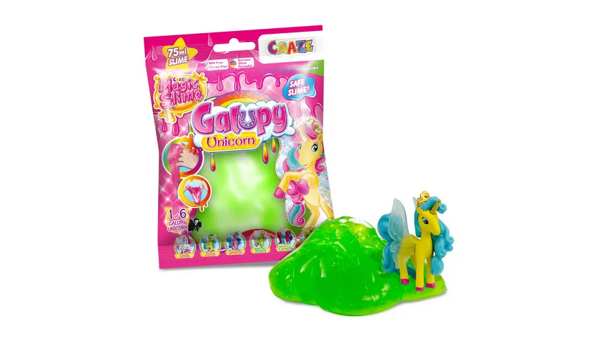CRAZE - MAGIC SLIME Foilbag mit 75ml Schleim und 1 Galupy Unicorn Figur, 1 Stück, sortiert