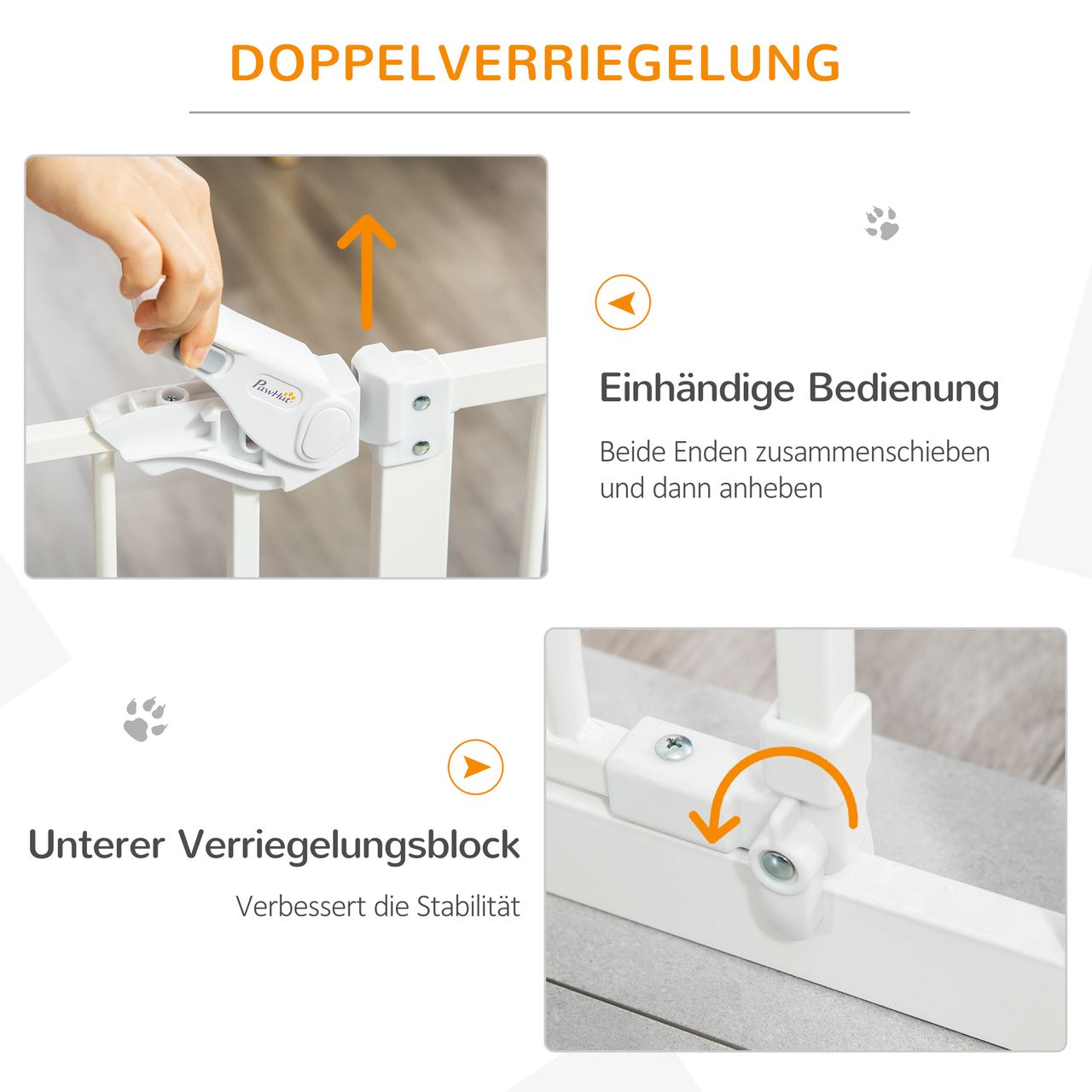 PawHut Hunde Türschutzgitter, 74-80 cm Baby Türgitter ohne Bohren, Stahl, Weiß