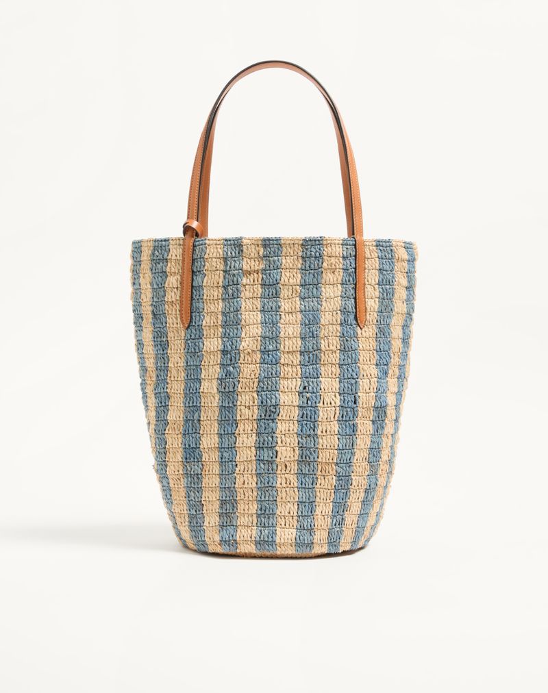 Bolsa de compras listrada de ráfia Valentino Garavani