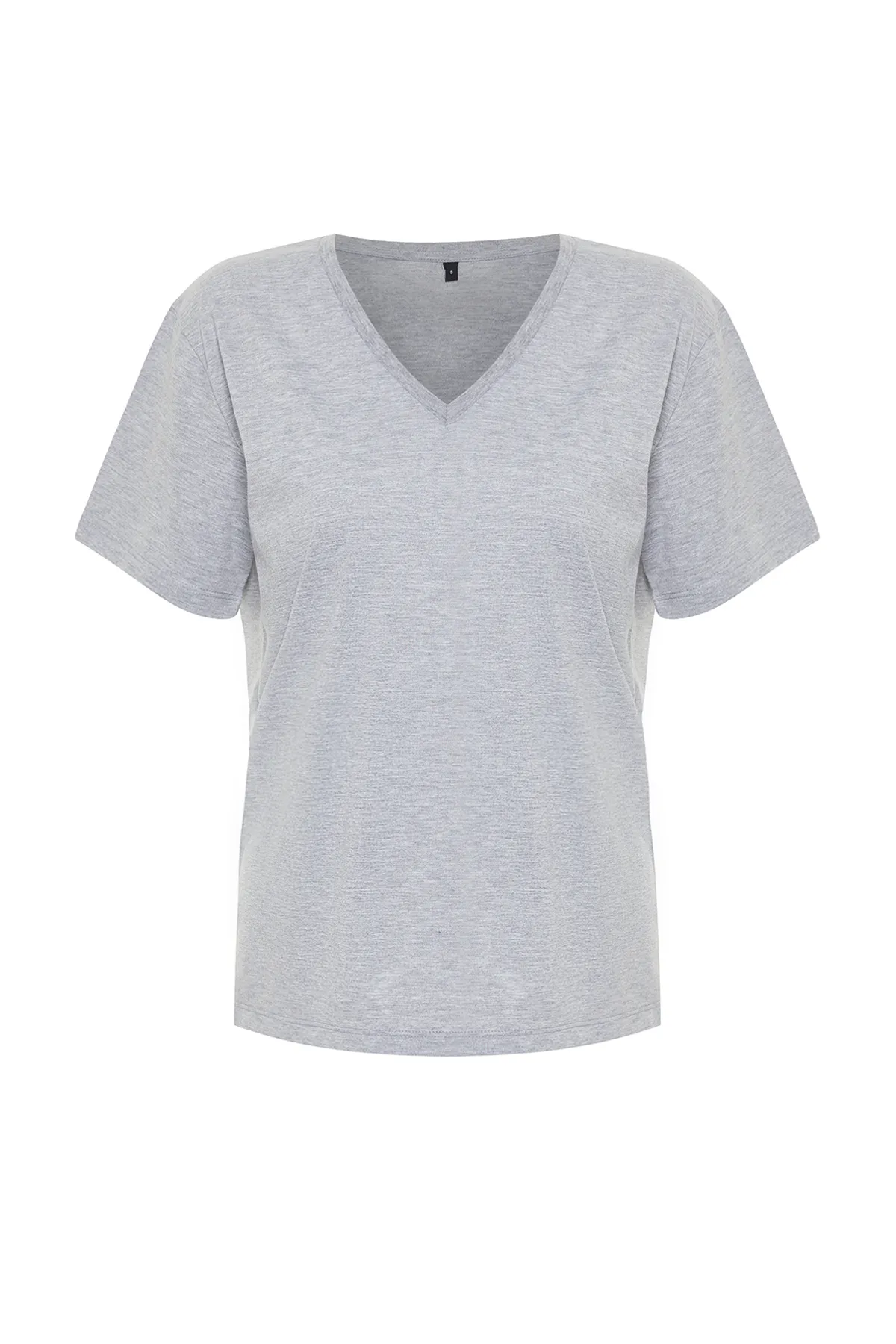 Trendyol Collection  Grau meliertes Oversize-Strick-T-Shirt mit V-Ausschnitt TWOSS23TS00003