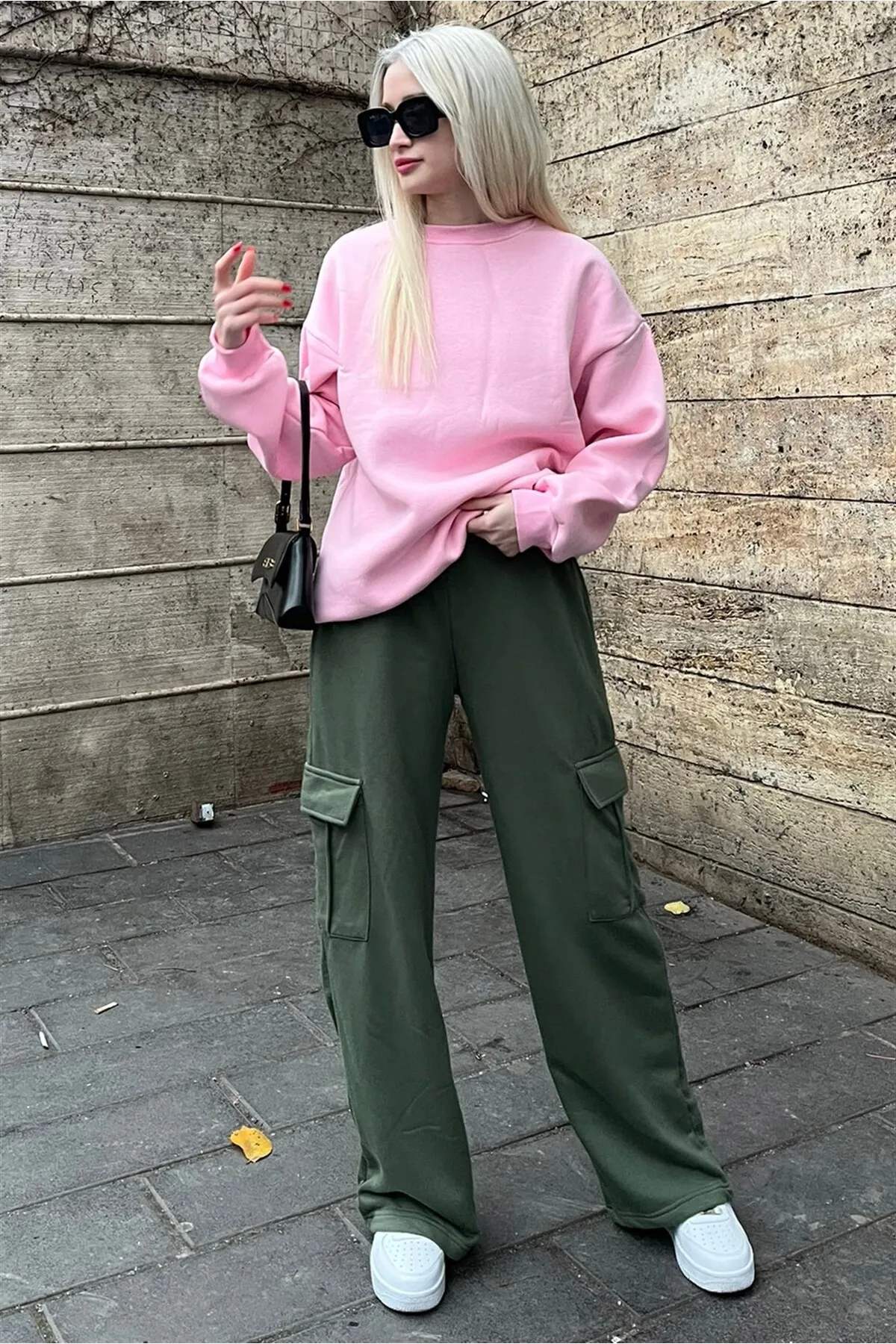 Madmext  Khakigrüne Damen-Jogginghose mit weitem Bein und Cargotasche Mg1615