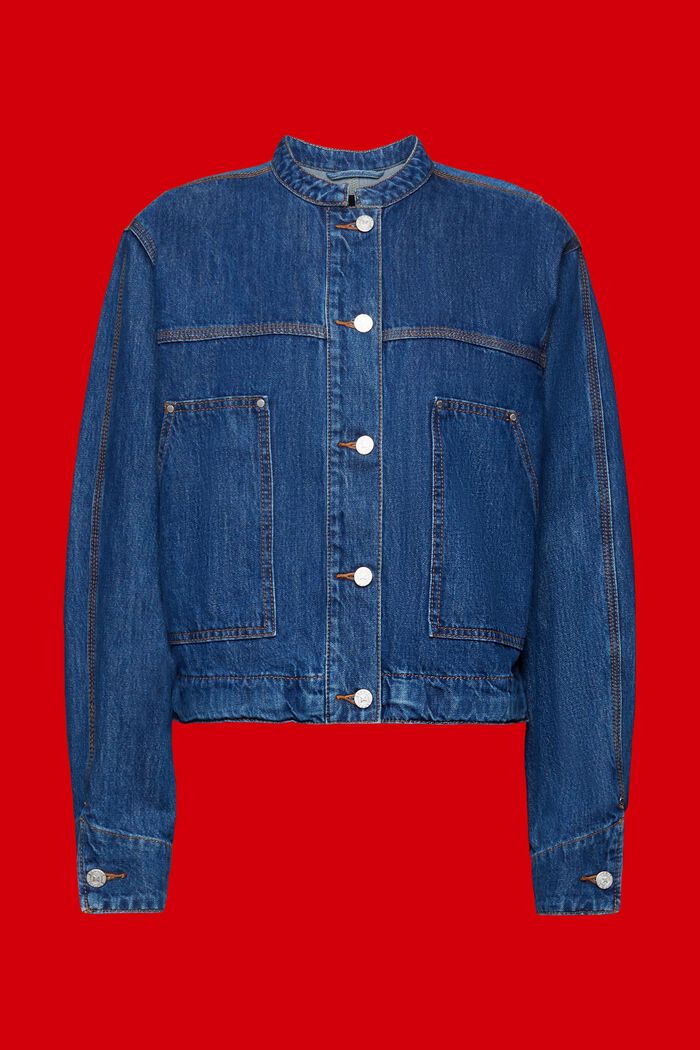Kragenlose Jeansjacke mit Kordelzug