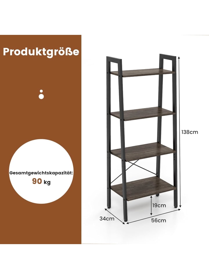 COSTWAY 4 Ebenen Bücherregal in Grau günstig kaufen 34 cm
