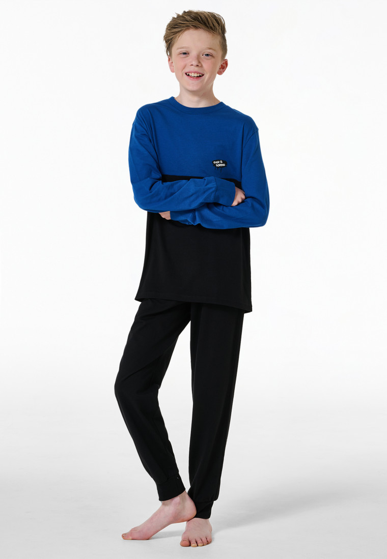 Schlafanzug lang Bündchen indigo - Nightwear