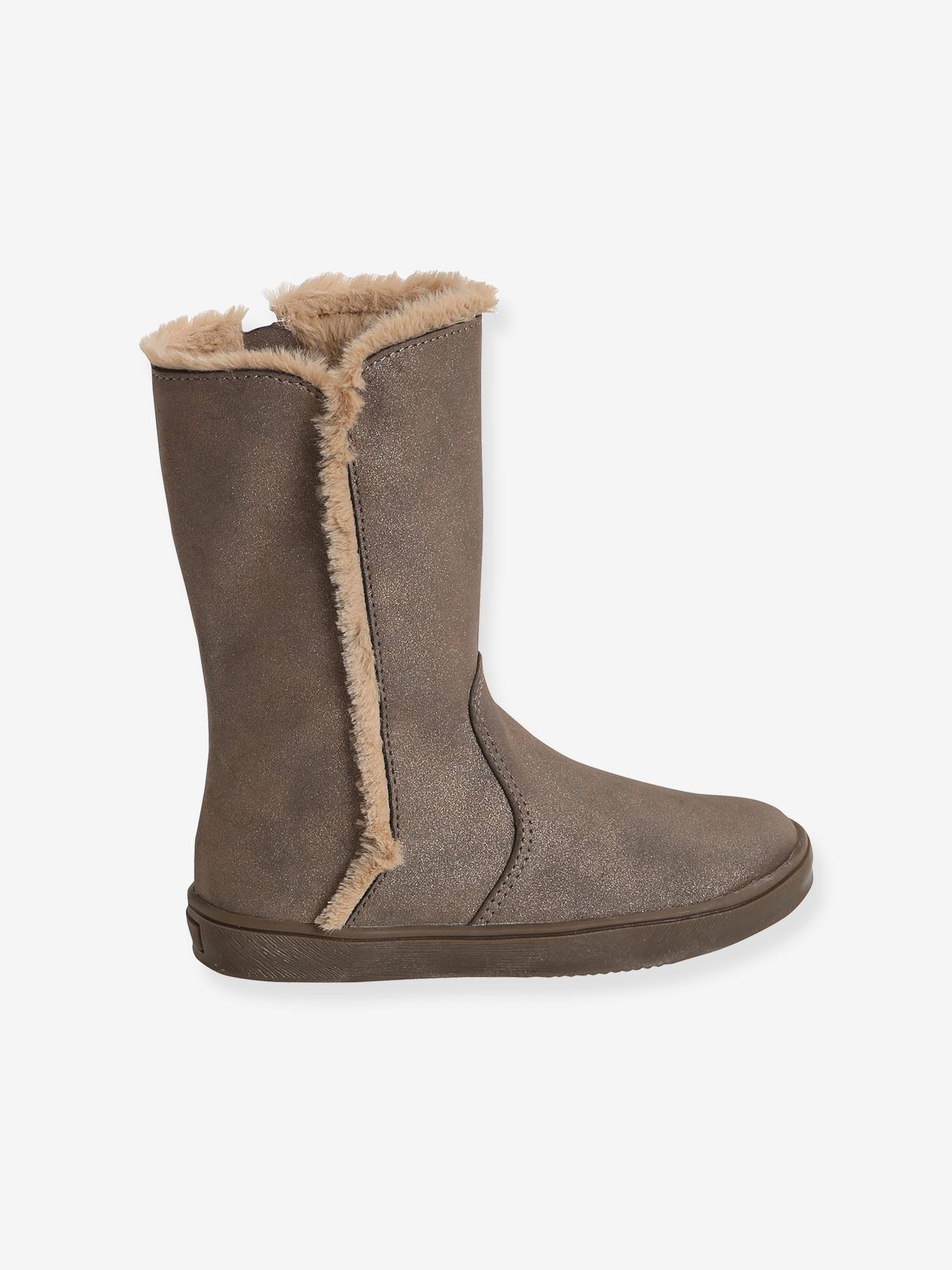 Bottes fourrées fille taupe irisé
