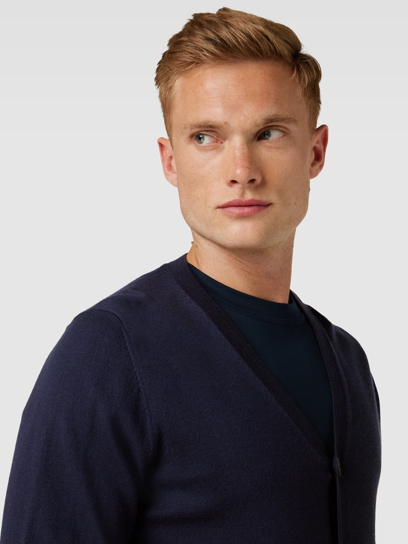 Strickjacke aus Wolle mit V-Ausschnitt in marineblau