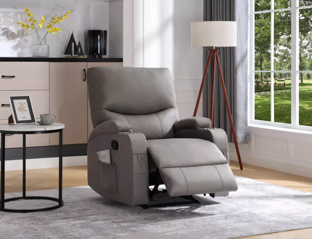 Happy Home Happy Home Relaxsessel mit verstellbare Rückenlehnen & Getränkehalter, grau