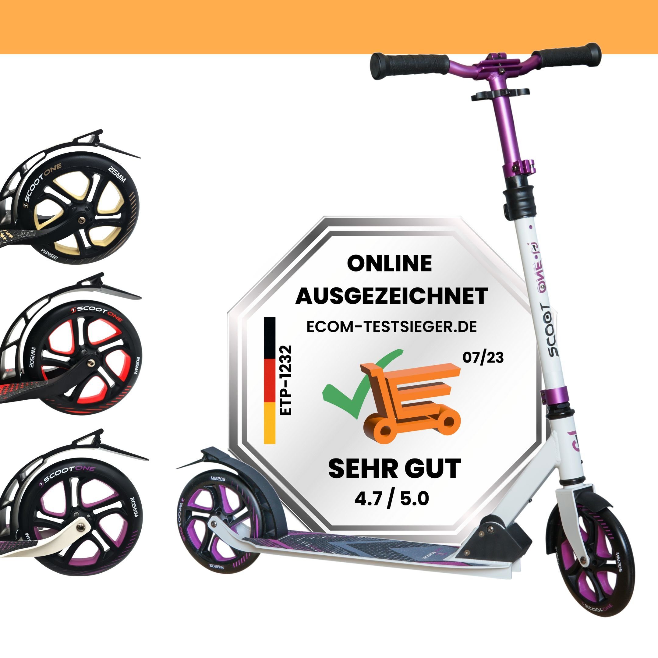 Scoot One Cityroller Höhenverstellbarer Tretroller S1, Kickroller 205mm – Aluminium Roller, klappbar