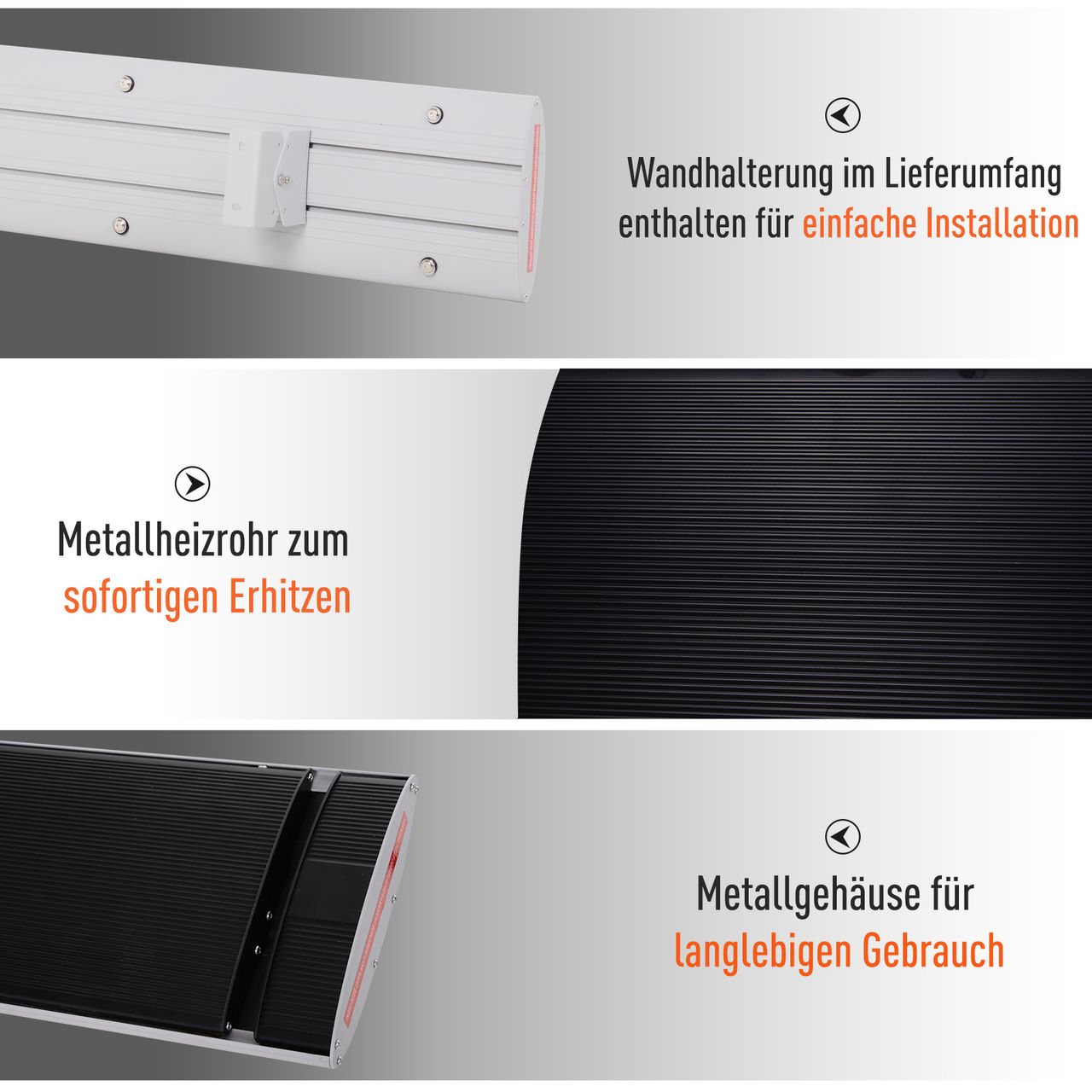 Outsunny Outdoor-Heizung 2400 W Heizstrahler Alu 133 x 20 x 4,8 cm