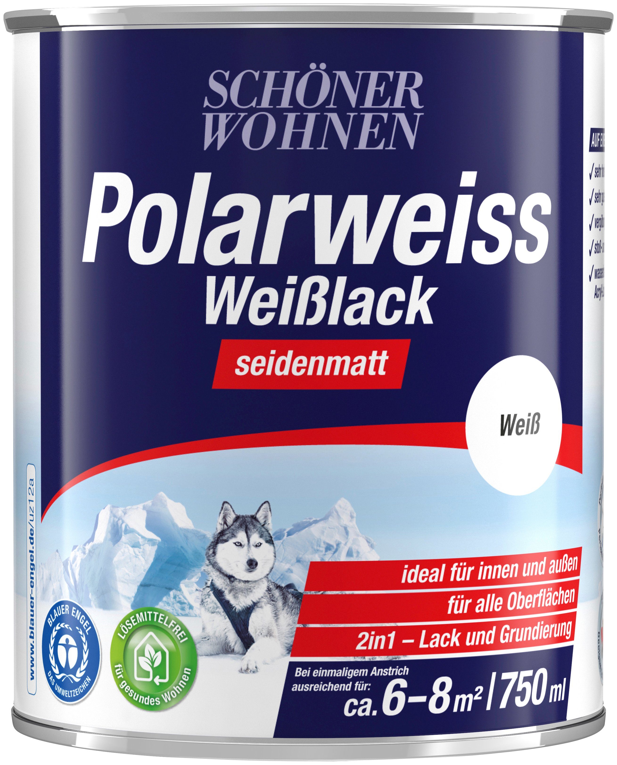 SCHÖNER WOHNEN FARBE Weißlack Polarweiss, 750 ml, seidenmatt, innen & außen, für alle Oberflächen geeignet