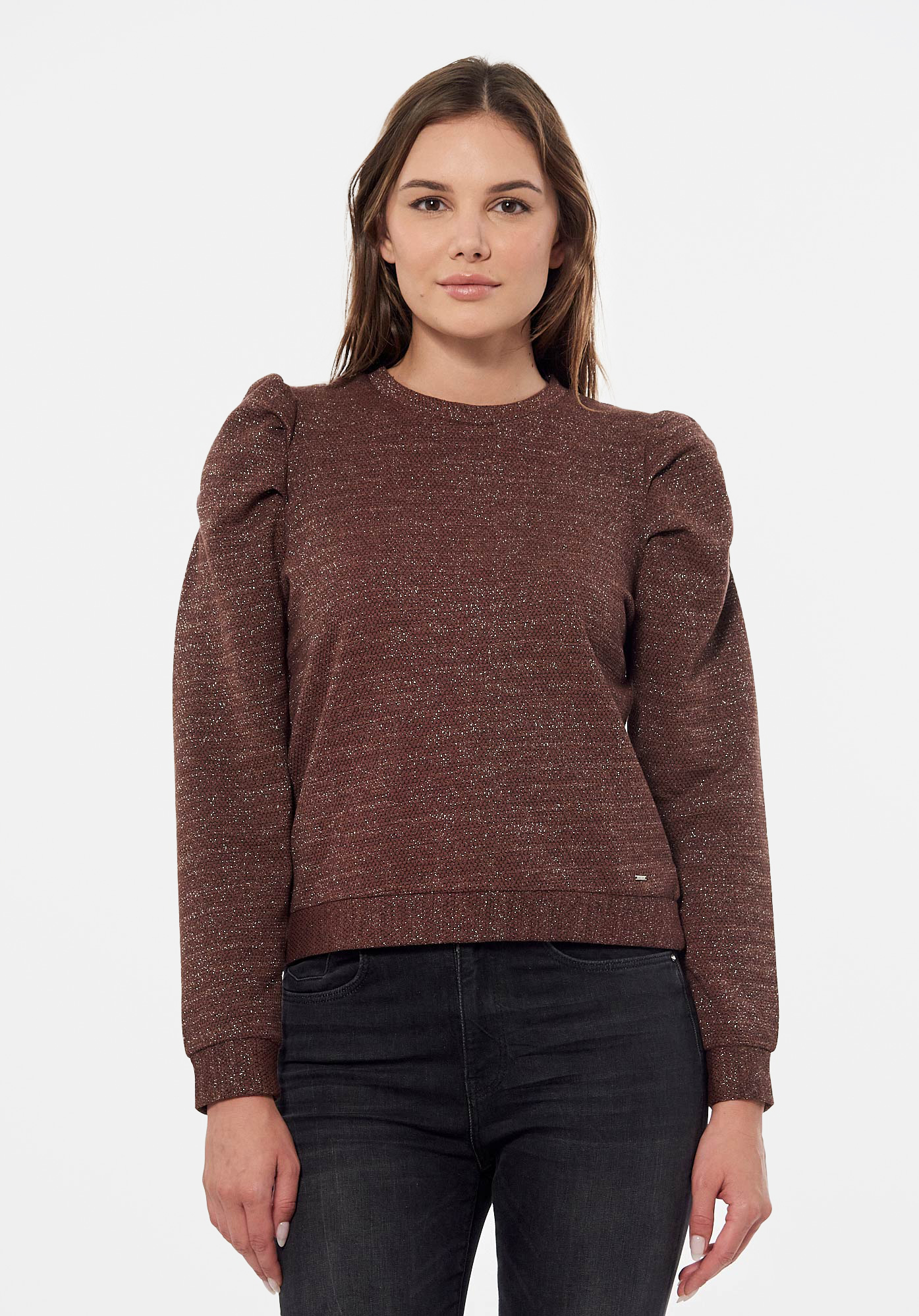 FLEXI  Pull marron pailleté Femme