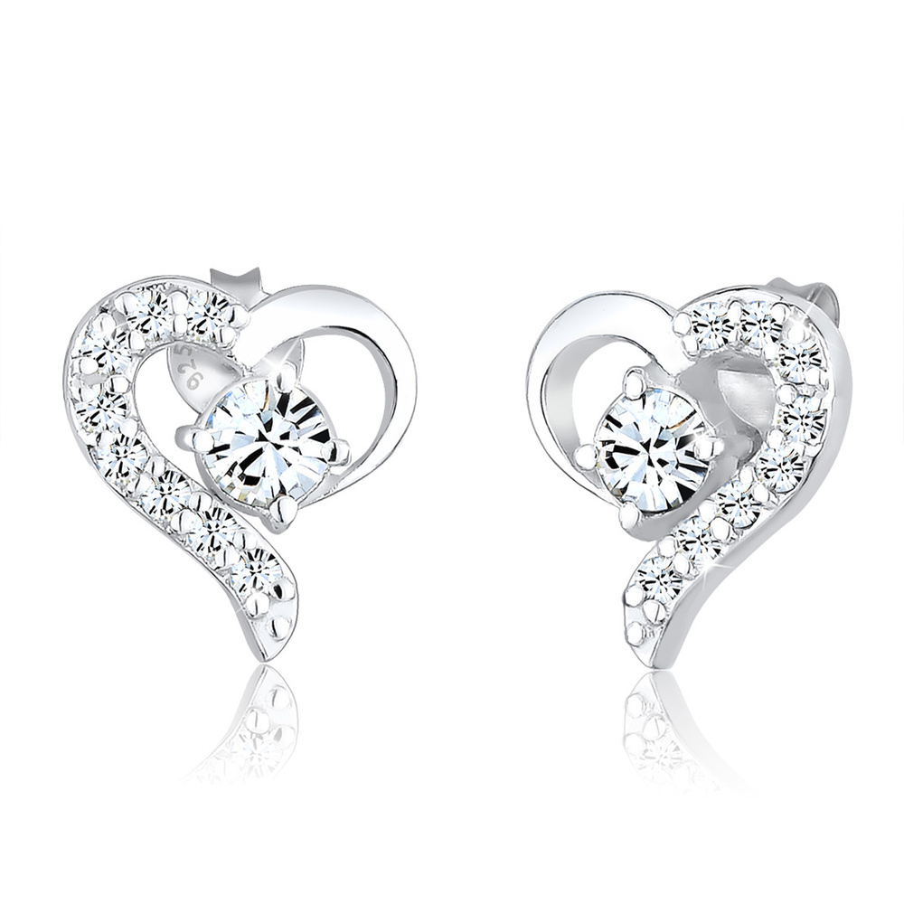 Elli Elli Boucles d'Oreilles Femmes Clous d'oreilles Cœur avec Cristaux en Argent Ster Boucles d'oreilles
