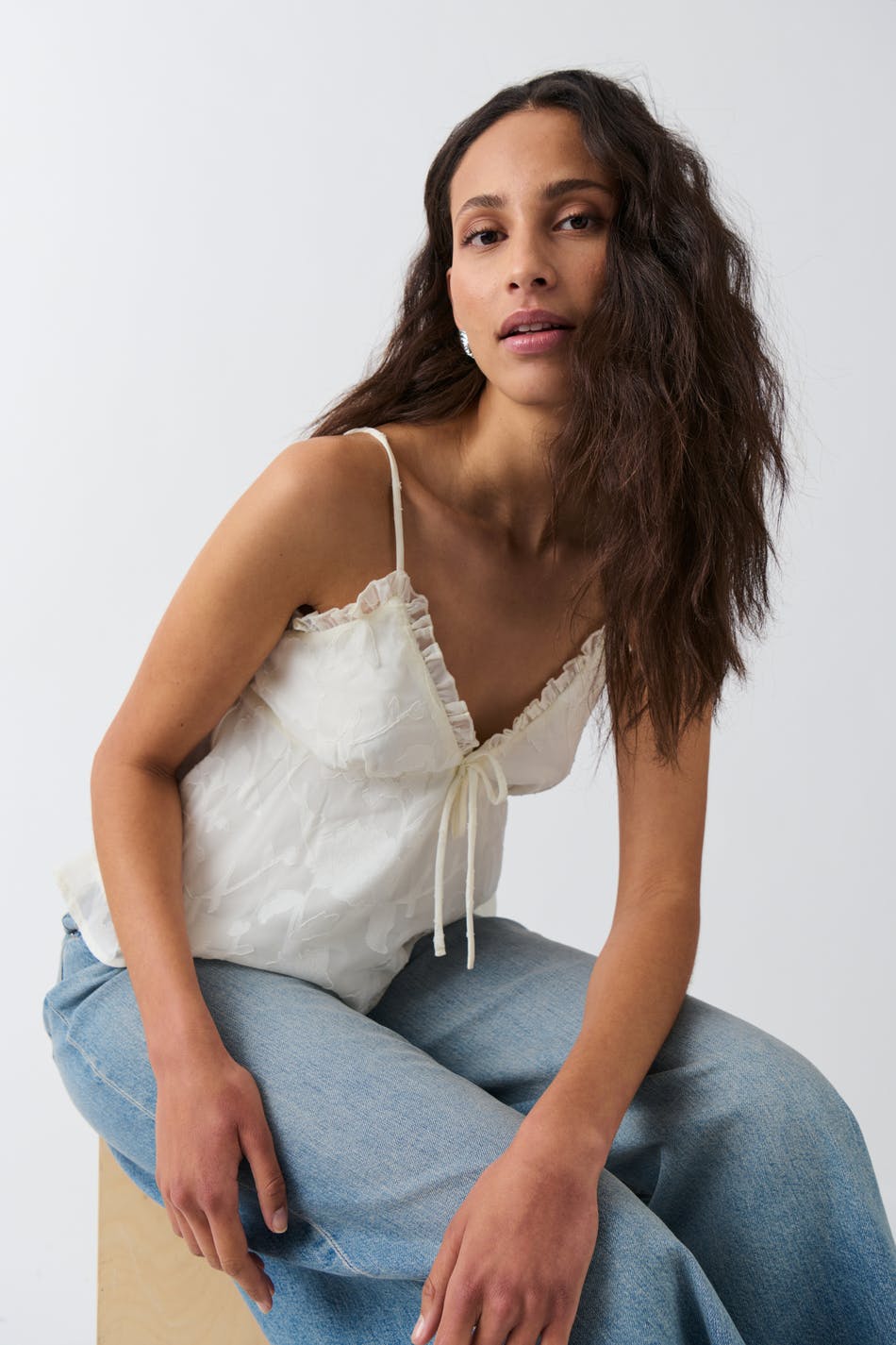 Floral textured frill top