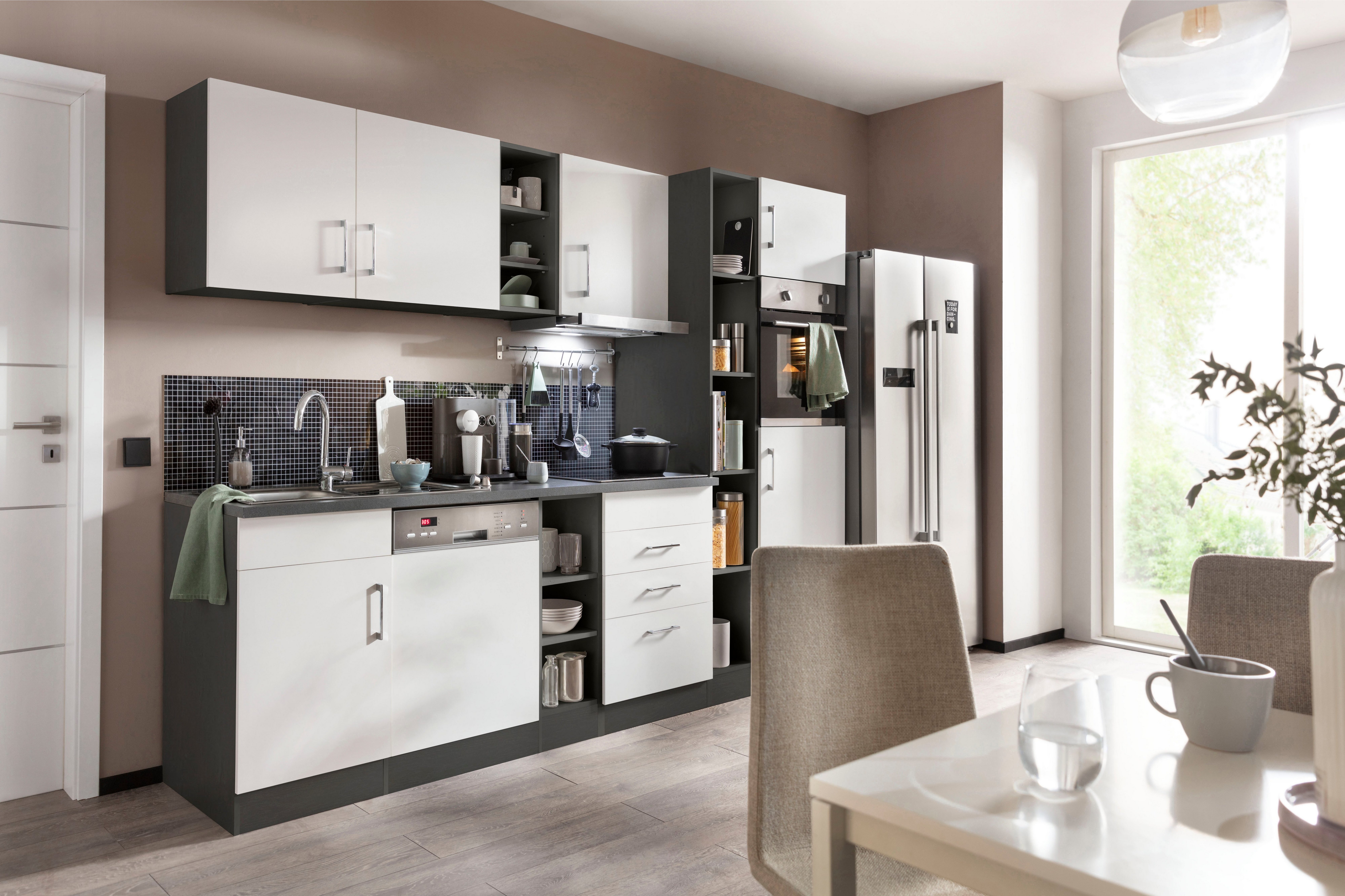 HELD MÖBEL Küchenzeile Paris, mit E-Geräten, Breite 290 cm, wahlweise mit Induktionskochfeld