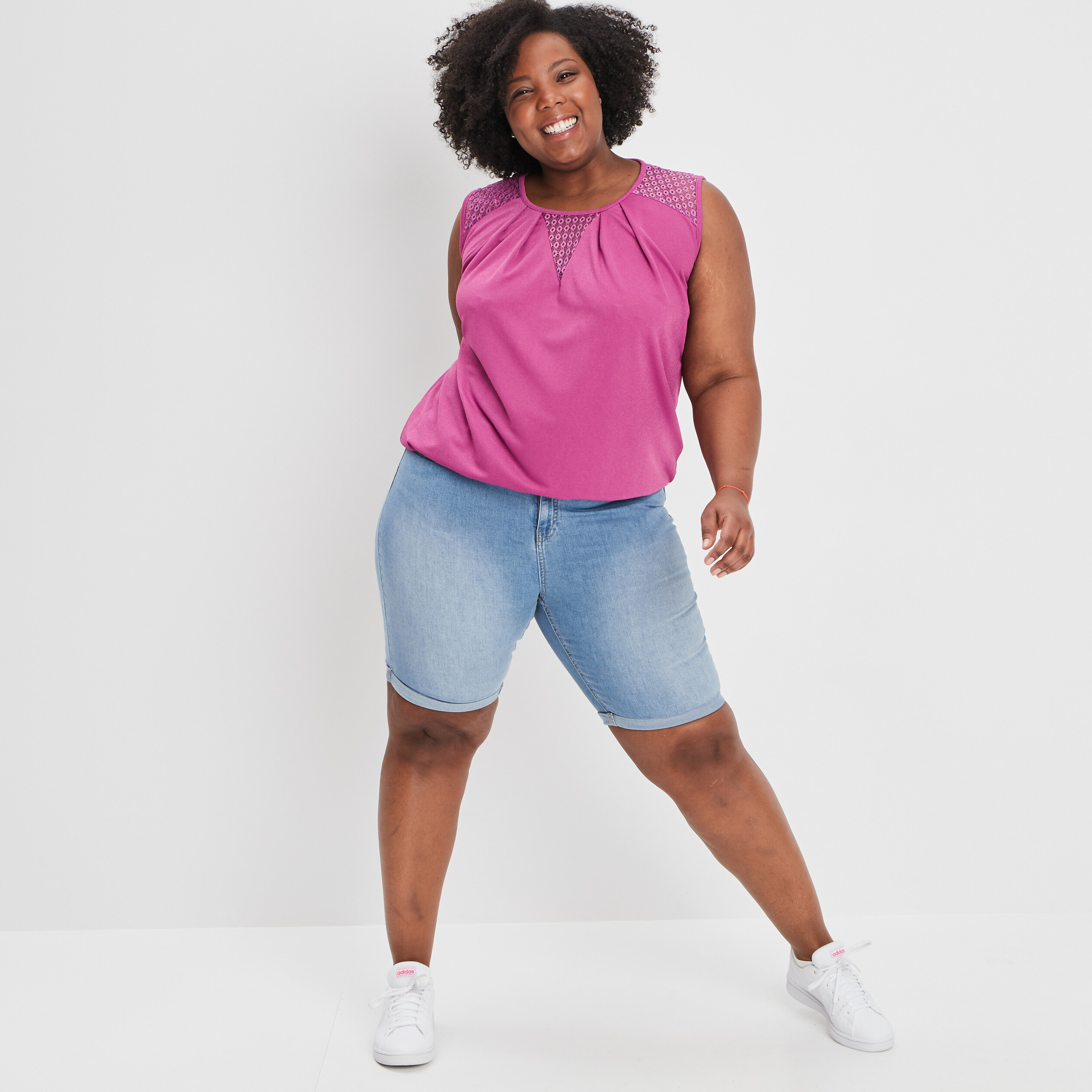 Débardeur empiècement dentelle violet femme grande taille | La Halle
