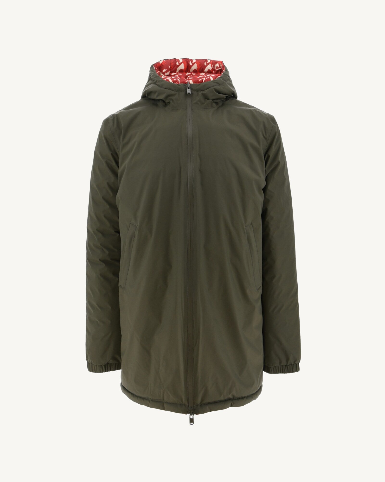 Doudoune longue réversible à capuche Army/Monogram rouge vif Amsterdam