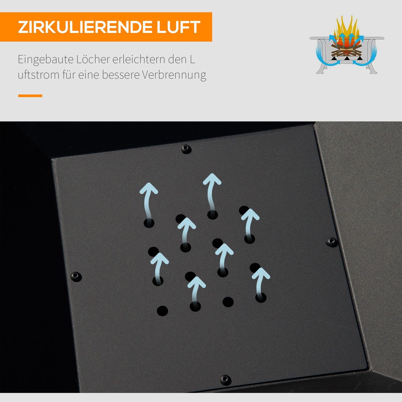 Outsunny Feuerschale mit Funkenschutz Grillrost Schürhaken Feuerkorb Feuerstelle für Garten Camping BBQ Stahl Schwarz 45 x 45 x 34 cm