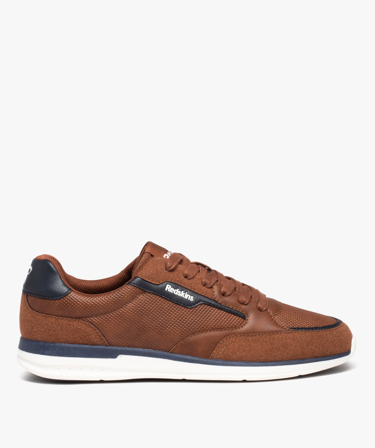 Baskets homme casual à lacets bi-matières - Redskins cognac | GEMO