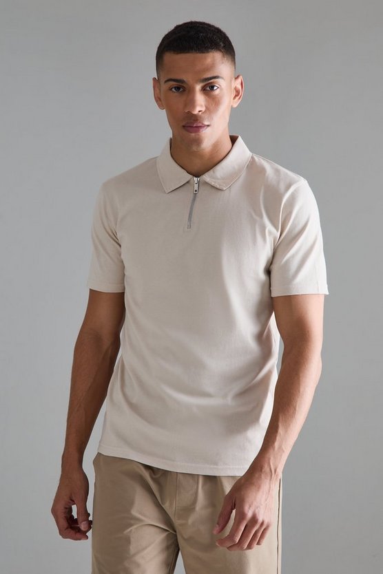 Slim-Fit Poloshirt mit Reißverschluss