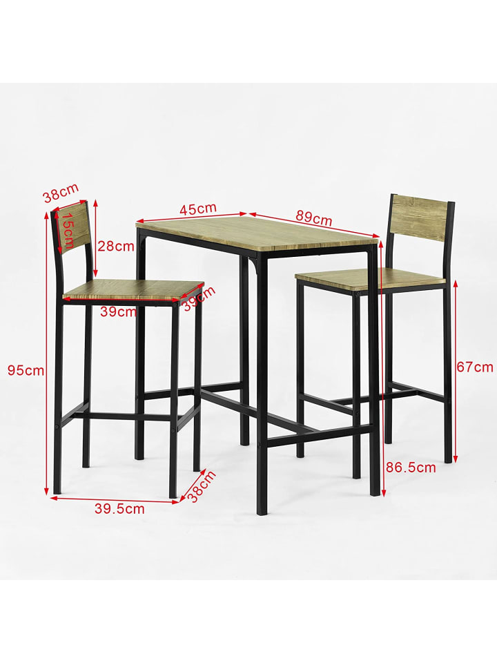 SoBuy Bartisch in Natur und Schwarz - Tisch(B)89 x (H)87 x (T)45cm/Stuhl(B)38 x (H)95 x (T)40cm günstig kaufen onesize
