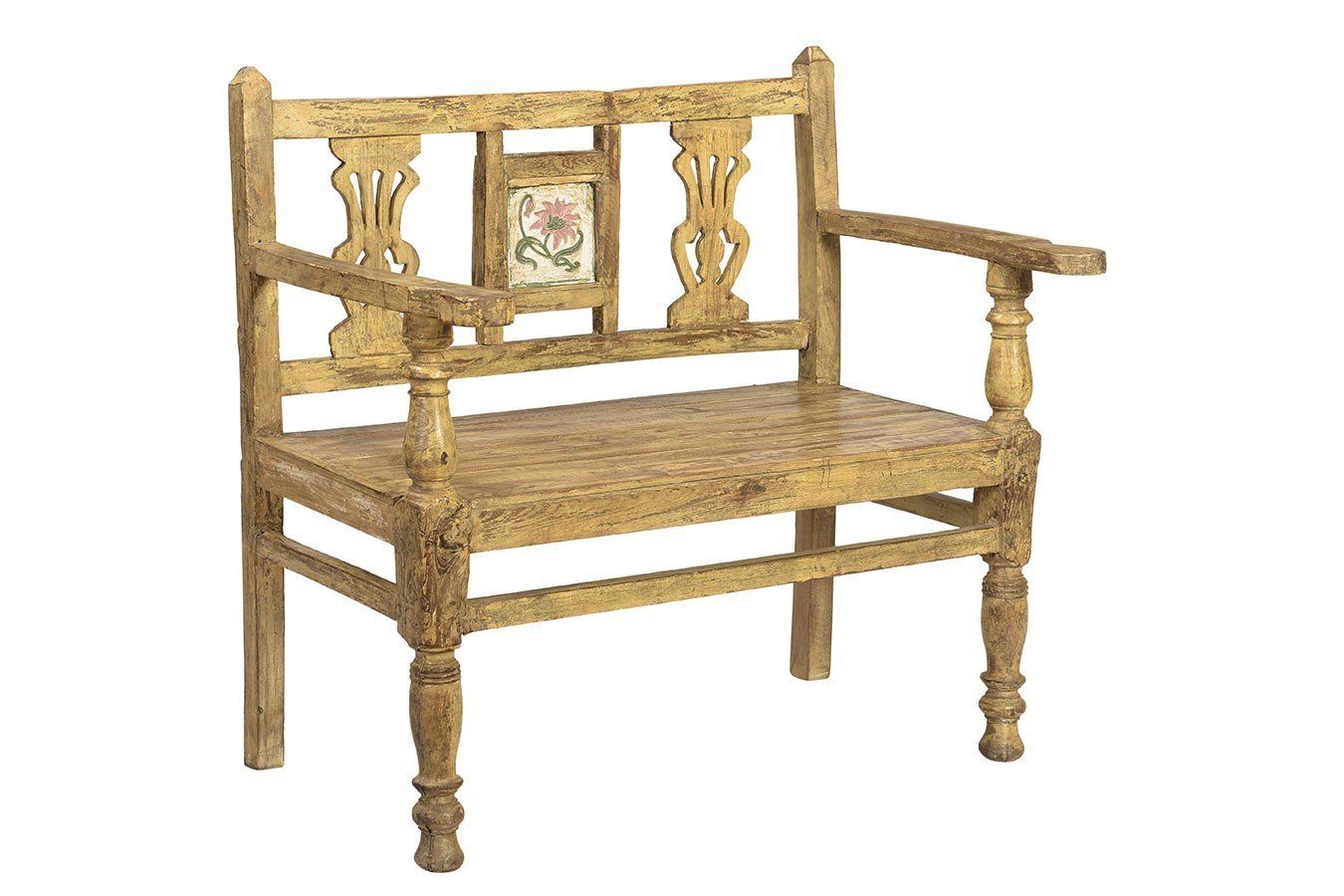 daslagerhaus living Bauernschrank Bank Vintage gelb 2 Sitzer