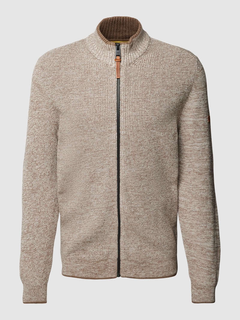 Strickjacke mit Stehkragen in beige