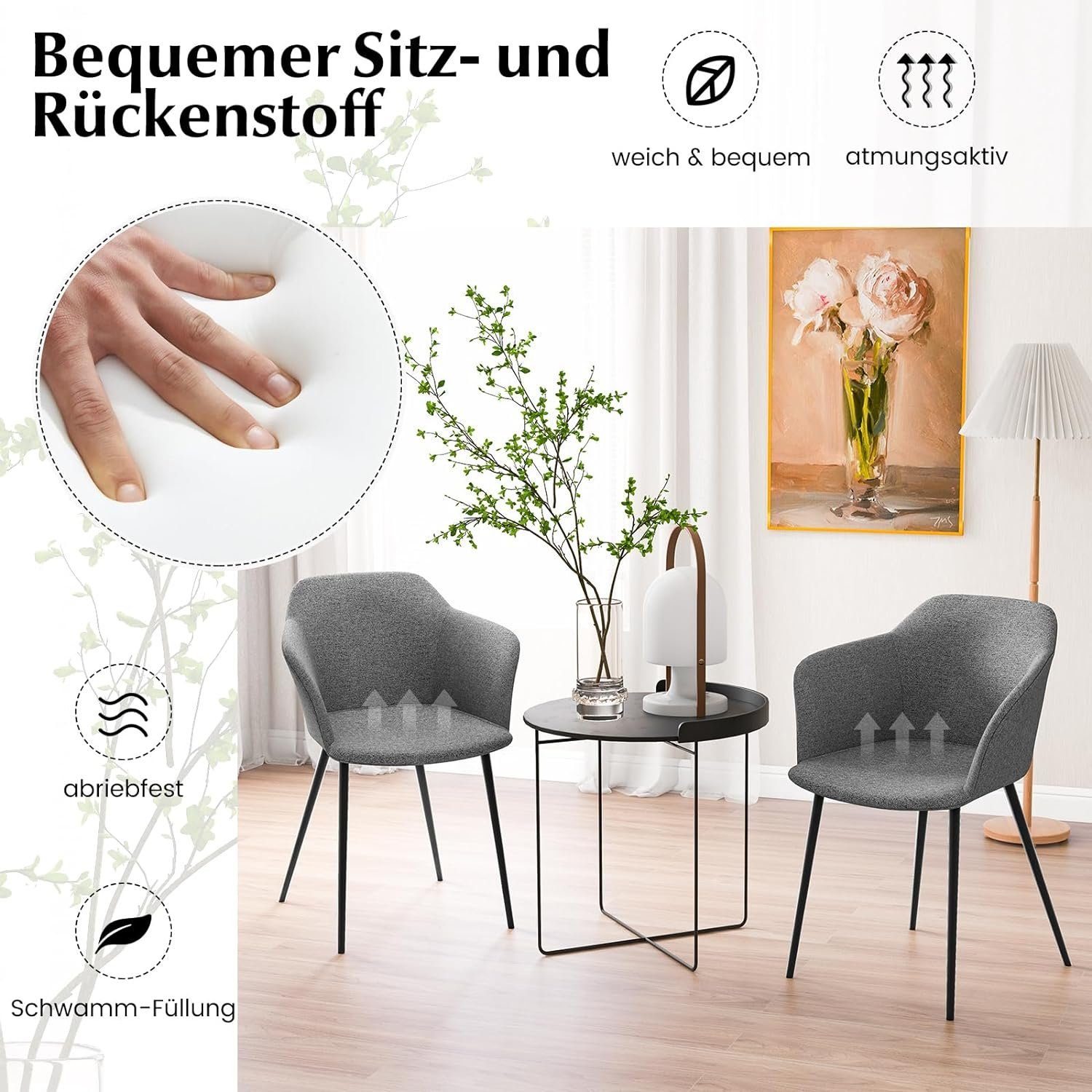 KOMFOTTEU Polsterstuhl Esszimmerstühle (2er Set), bis 150kg belastbar