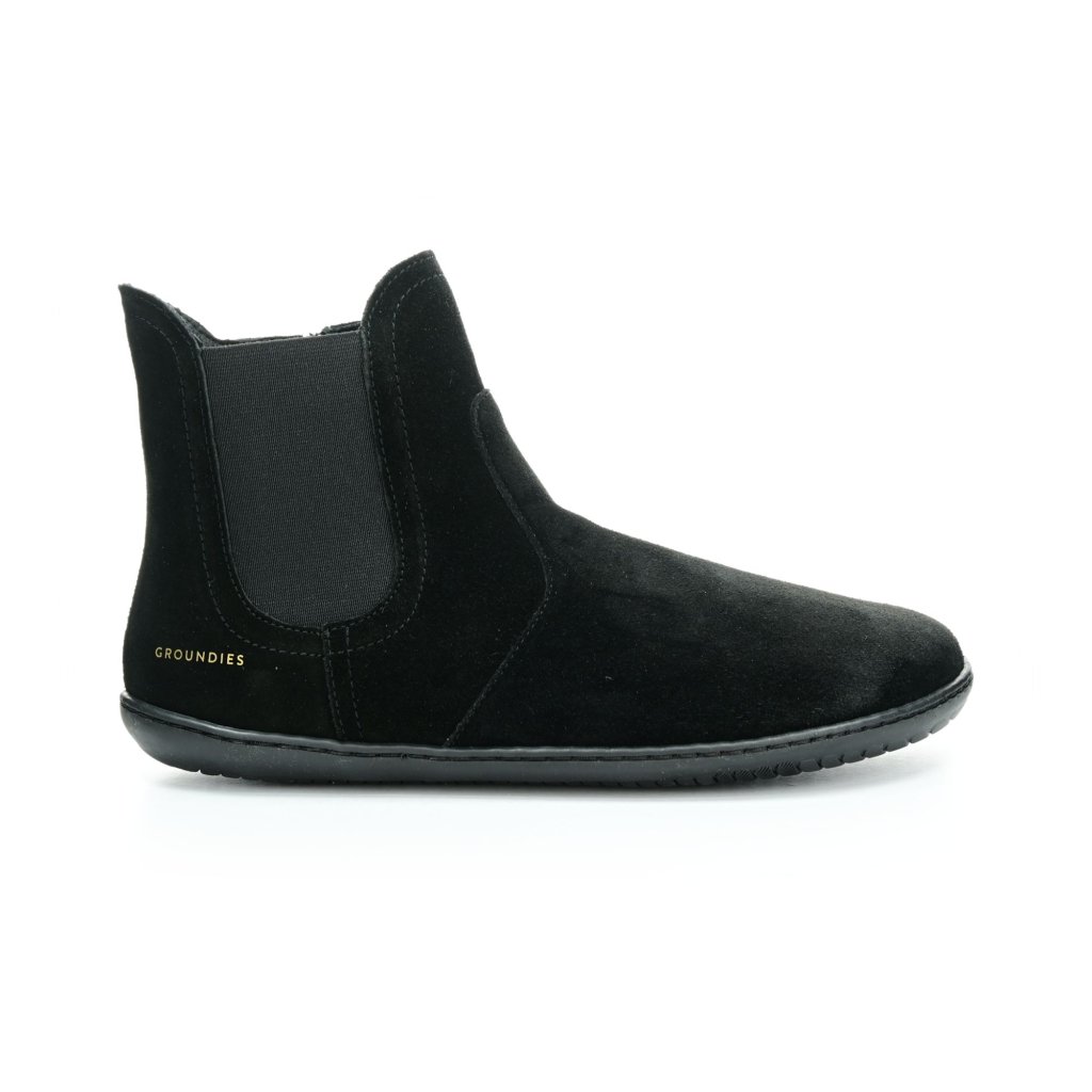 Groundies Camden Mid Black Barefoot  schwarze Chelsea-Barfußschuhe