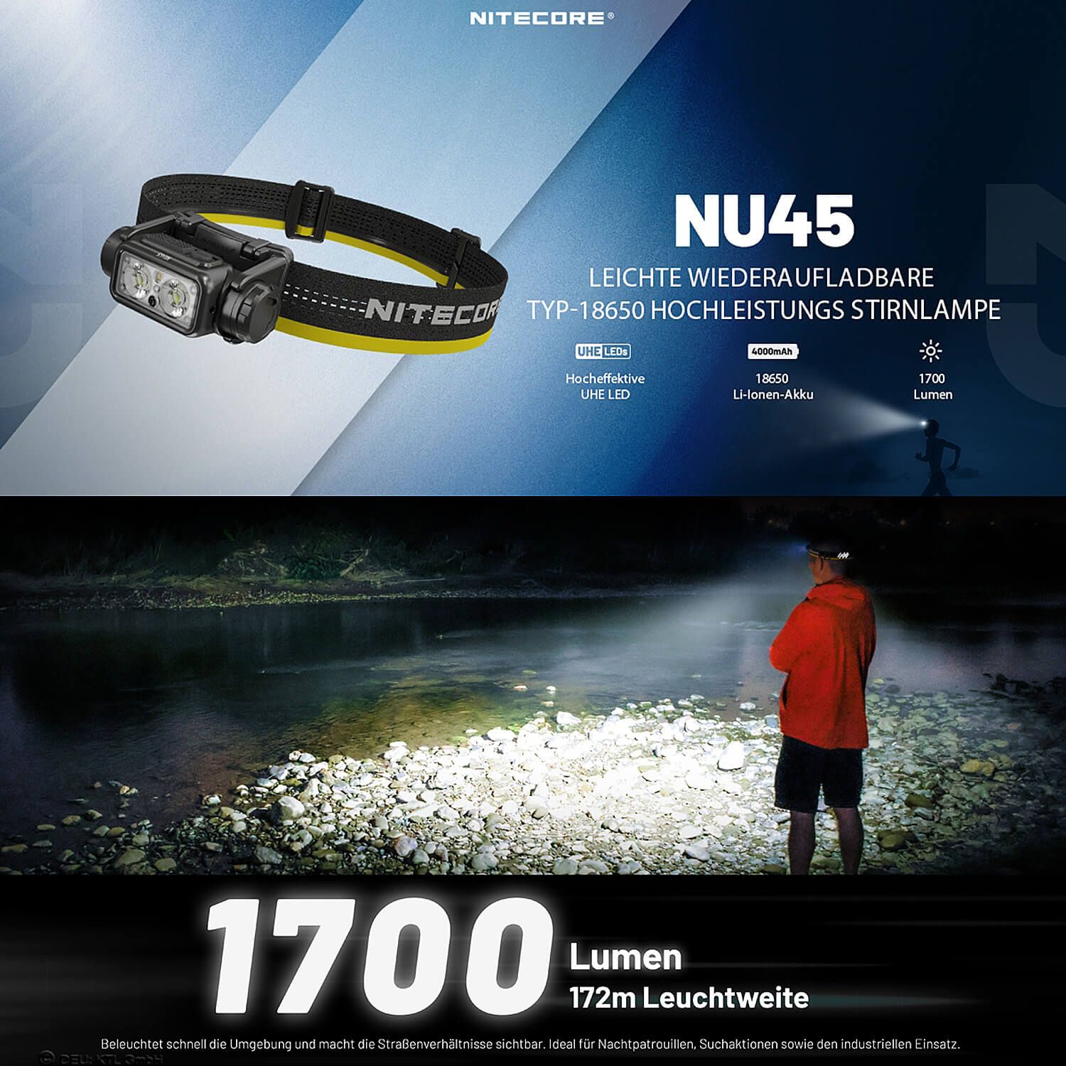 LED Kopflampe NU45 - 1700 Lumen - 3 Lichtquellen