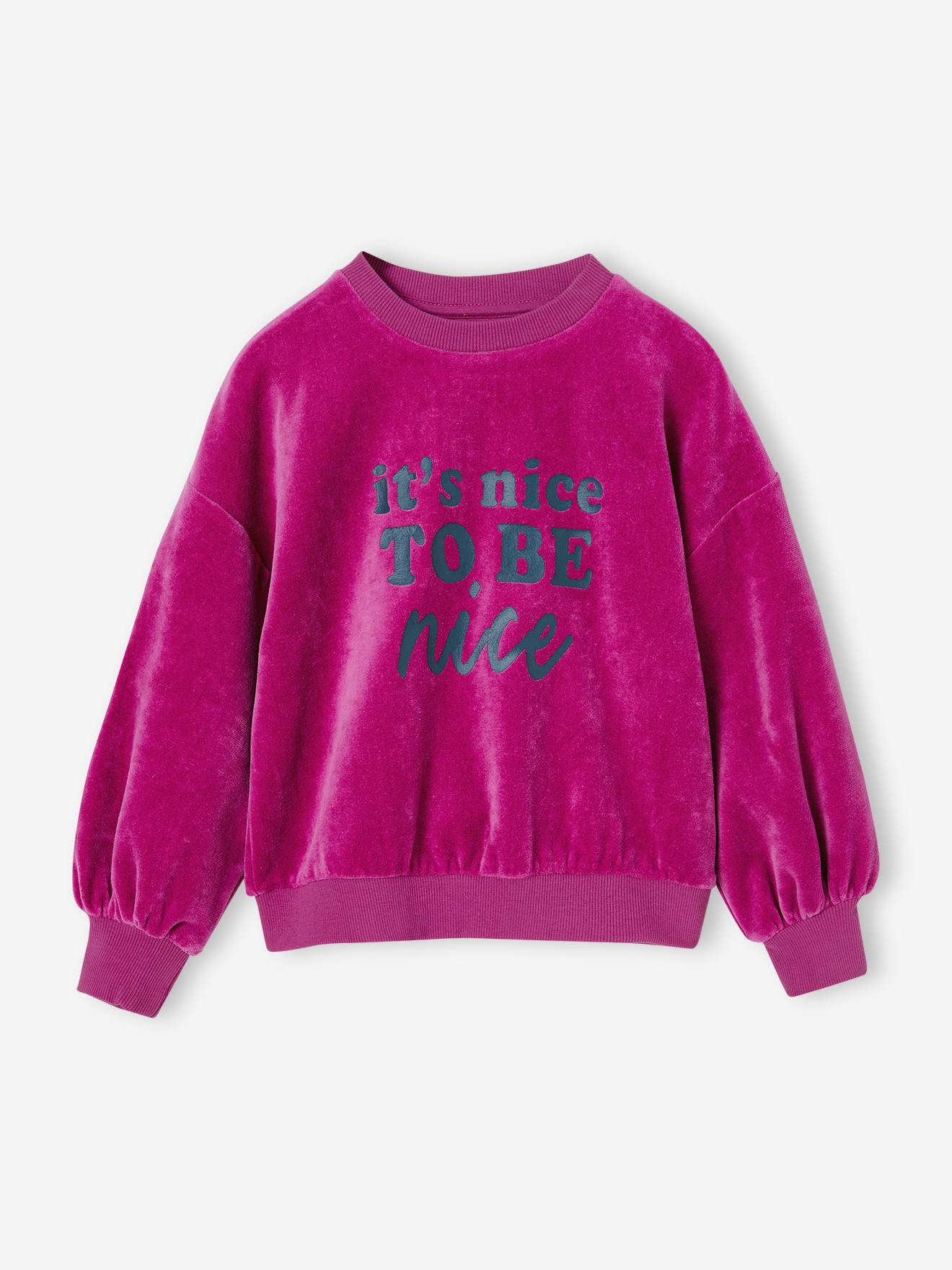 Sweat en velours lisse fille violine
