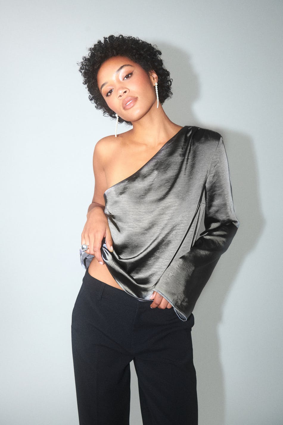 One shoulder satin blouse