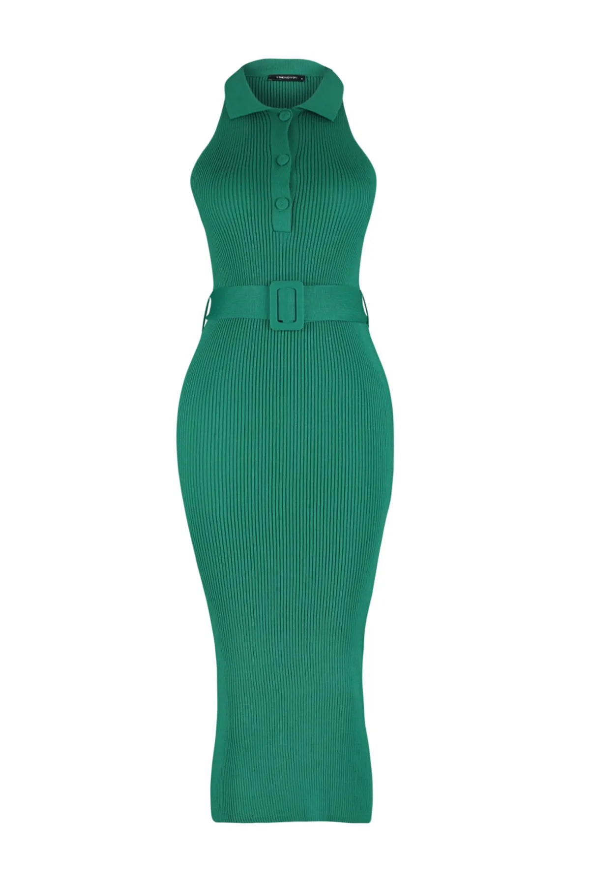 Trendyol Collection  Smaragdgrünes Midi-Strickkleid mit Gürtel TWOSS22EL1031
