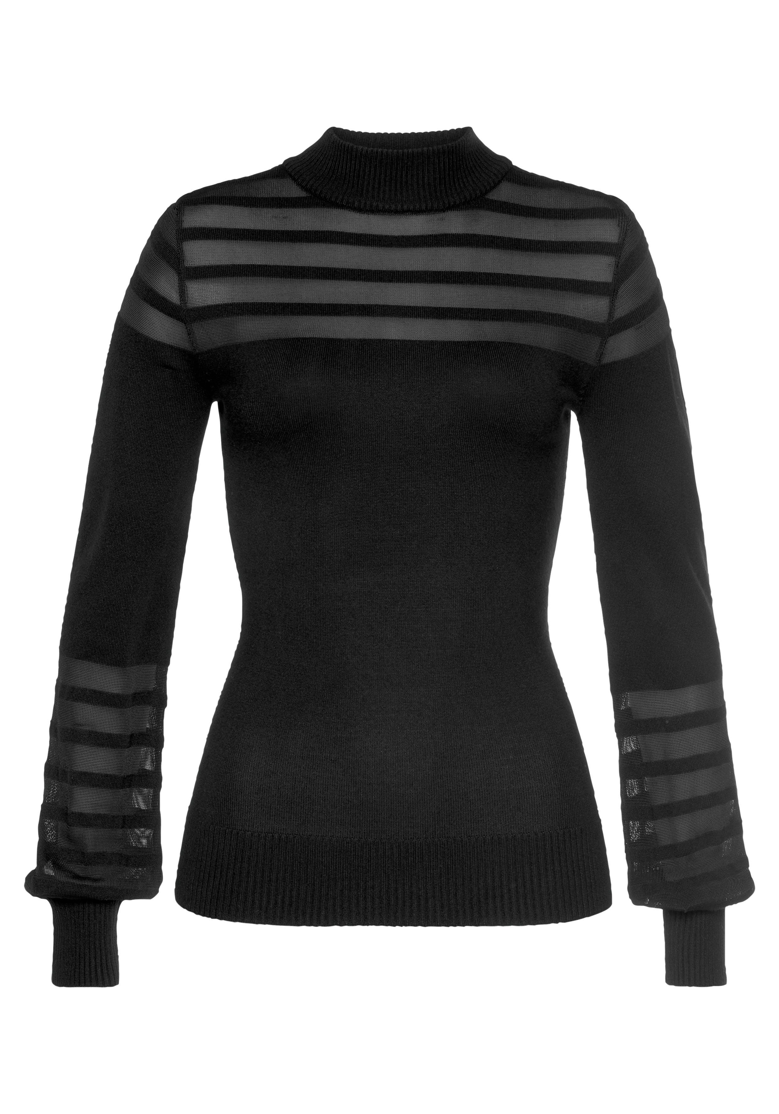 Melrose Stehkragenpullover mit transparenten Streifen und Ballonärmeln