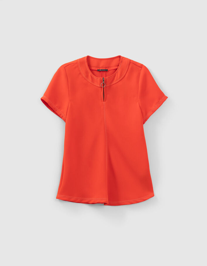 Top tangerine bordé de double surpiqûres Femme