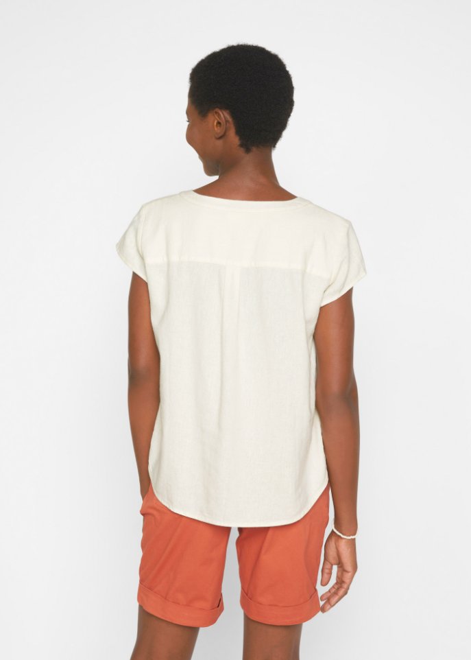 Kurzgeschnittene Bluse mit Leinen und Seitenschlitzen