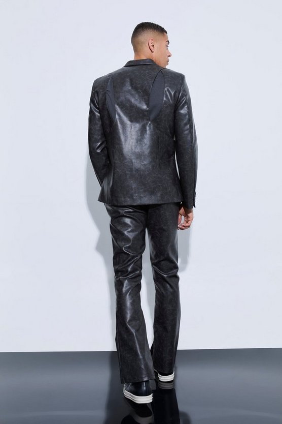 Single Breasted Cut Out Pu Blazer