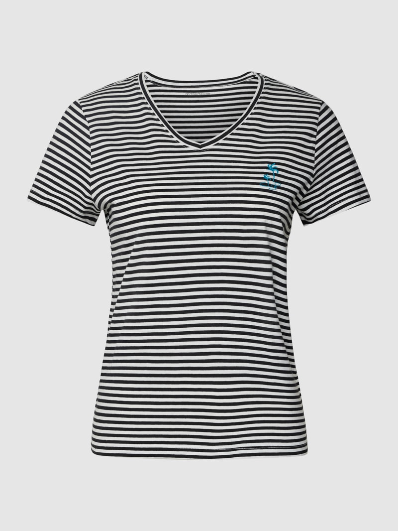 T-Shirt aus Baumwolle mit Streifenmuster in schwarz